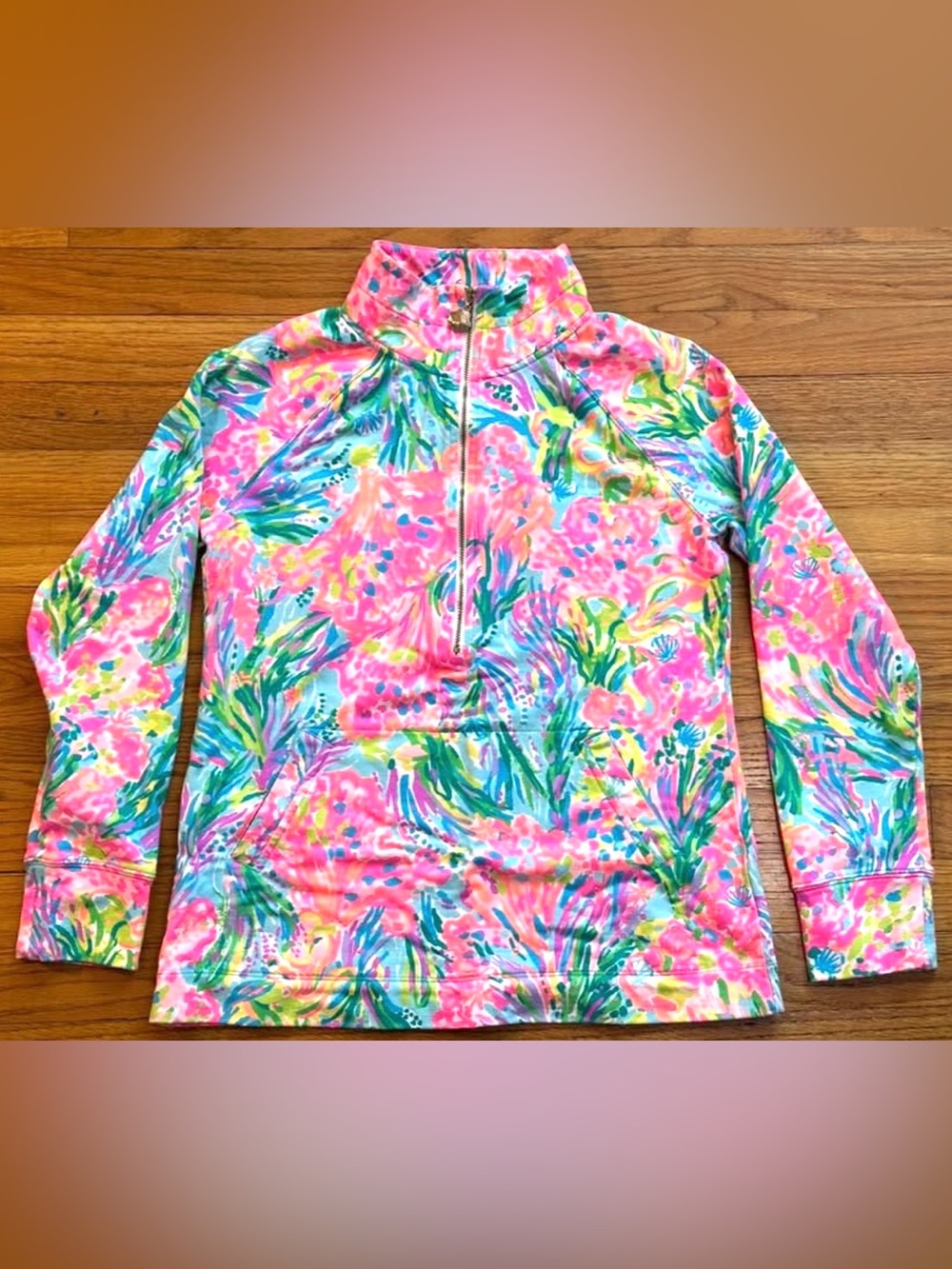 Lilly Pulitzer Small Popover  'Juniper Skies'  Half-Zip Pullover / Skipper